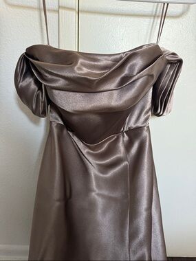 Birdy Grey Mocha Shiny Satin Mia Convertible Dress, XS